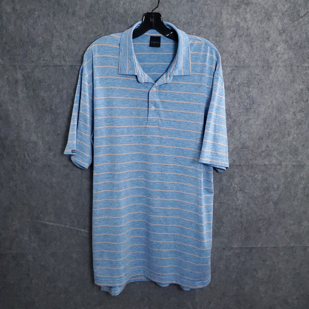 Dunning Golf Polo‎ Shirt Sz XL Striped Blue Beige Performance Athletic Menswear